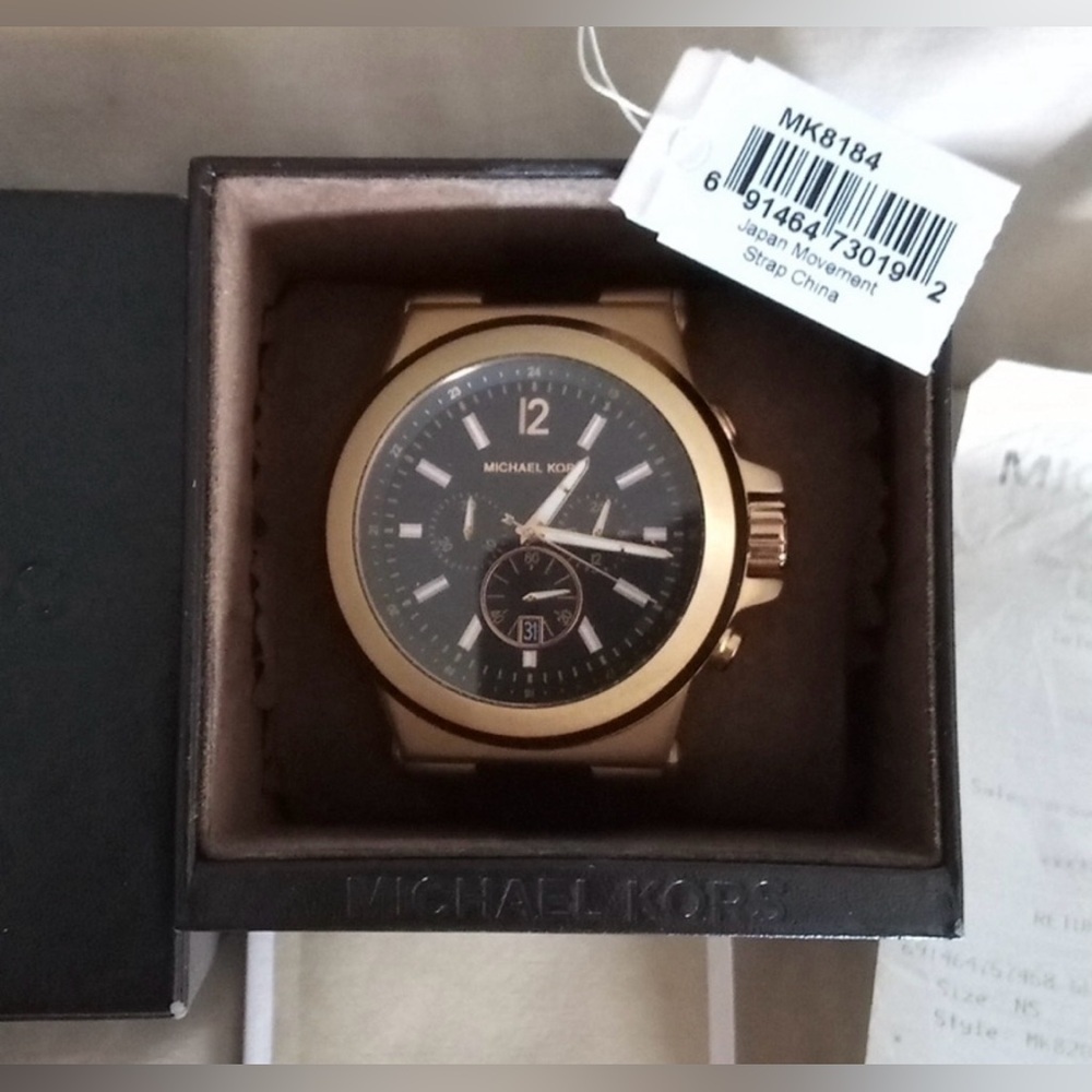Men’s Michael Kors Watch 2015 Dylan Style MK8184 Rose Gold & Black In Box